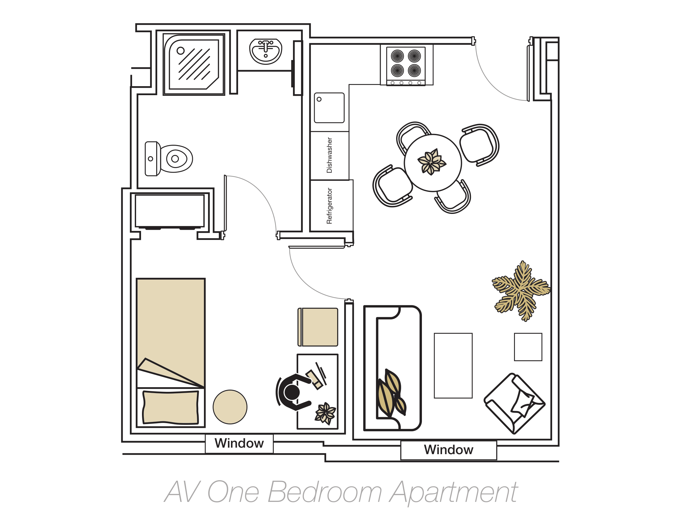 Floor plan of One Bedroom Apartment.