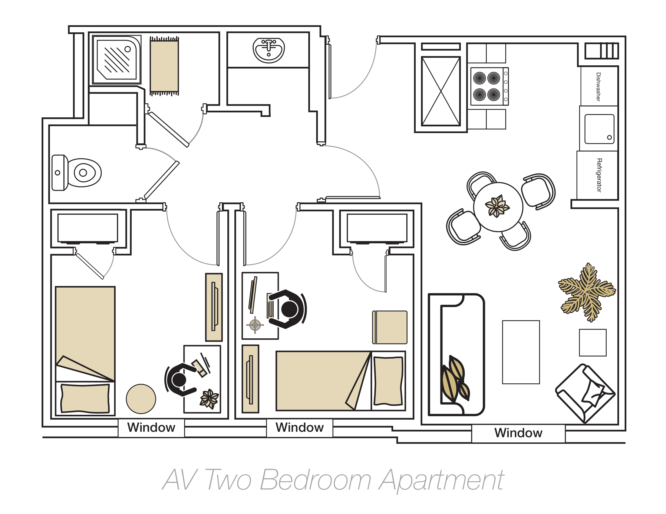 Floor plan of two Bedroom Apartment.