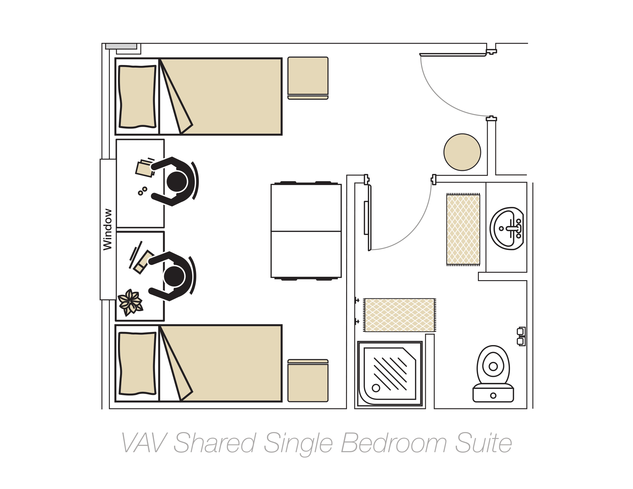 Floor plan of Shared Single Bedroom Suite