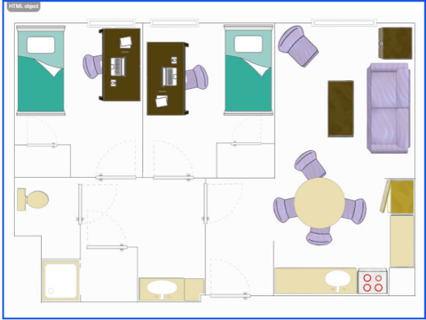 Two bedroom layout in Alpine Apartments
