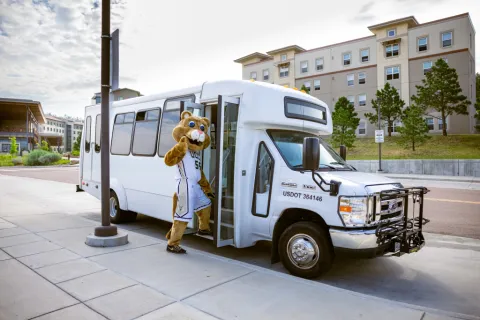 clyde getting on a UCCS shuttle