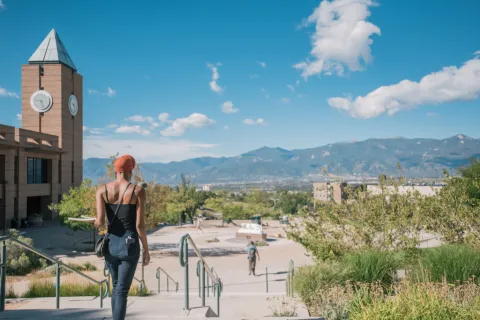 Student looking over campus