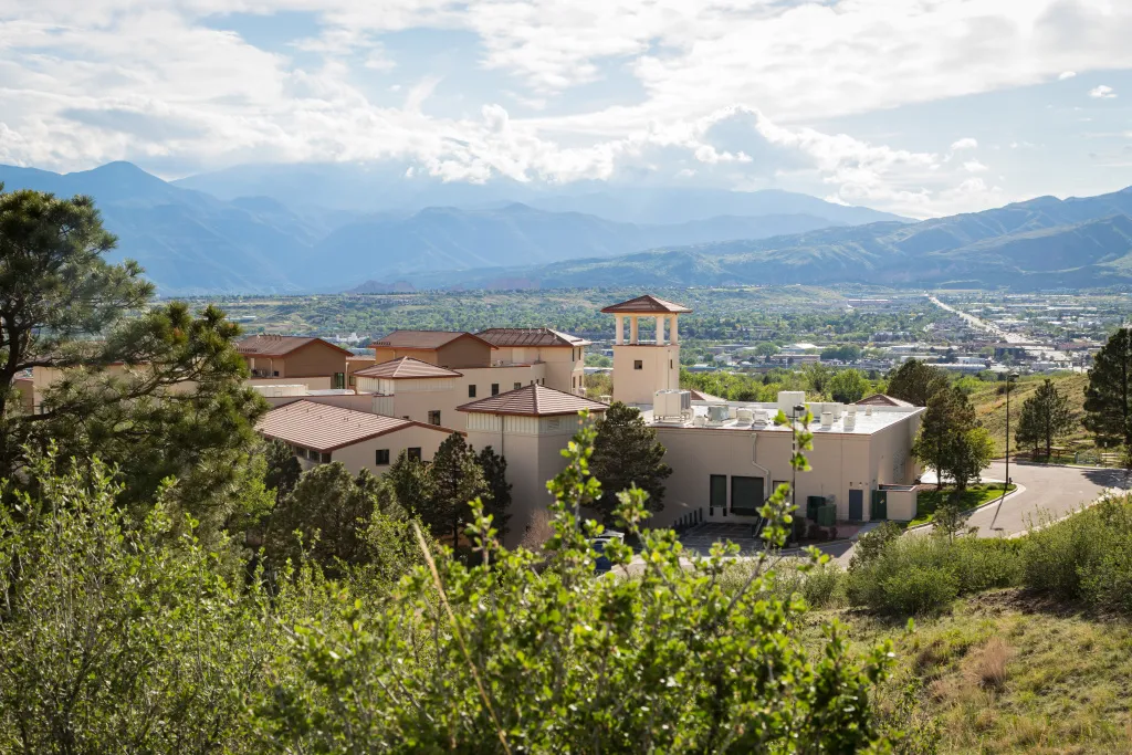 aerial view of residence halls on campus