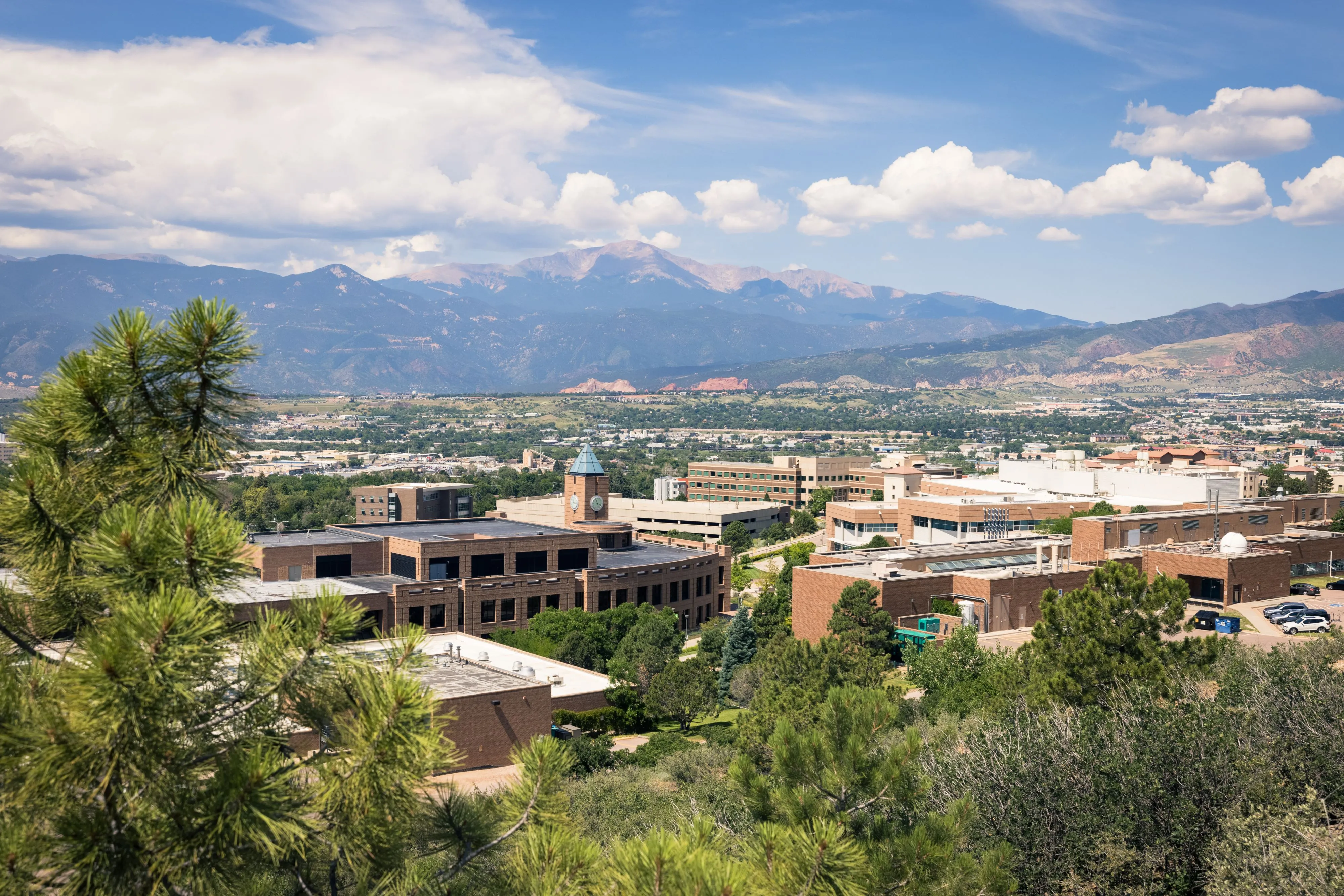 Looking over UCCS Campus with Pikes Peak in the background