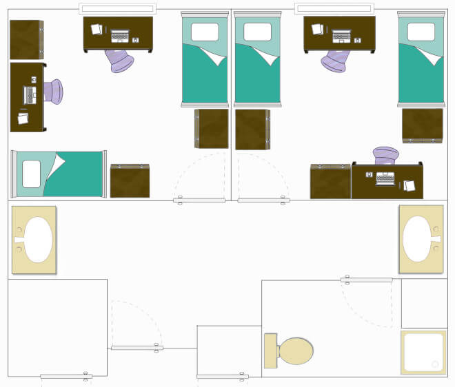 Floorplan for VAV Shared-Bedroom in a Suite